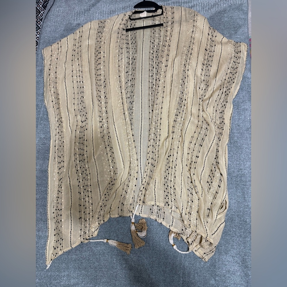 Surf Gypsy Beige Knit Kimono with Black Stripes